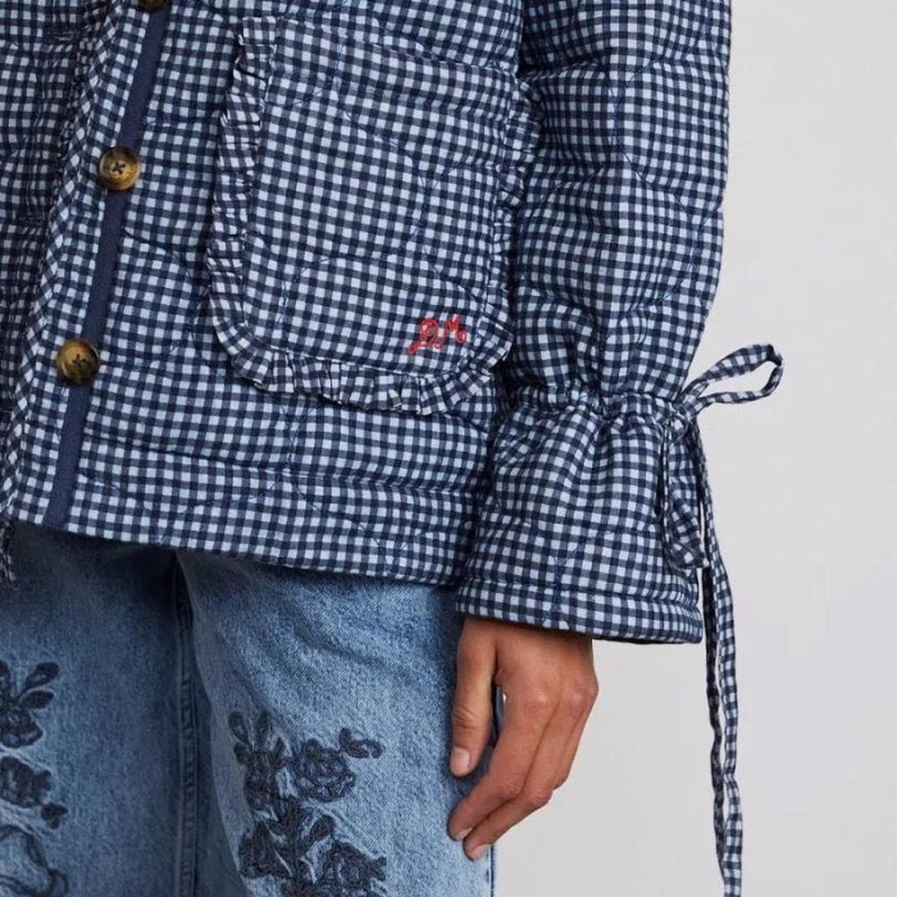 NWOT Damson Madder Navy Checkered Reversible Women's Jacket - Picture 4 of 10